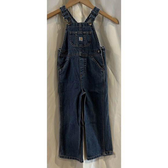 Carhartt Bib Overalls Boys 4T Blue Denim Sanforized‎ Master Cloth Med Wash Jeans - Picture 1 of 5